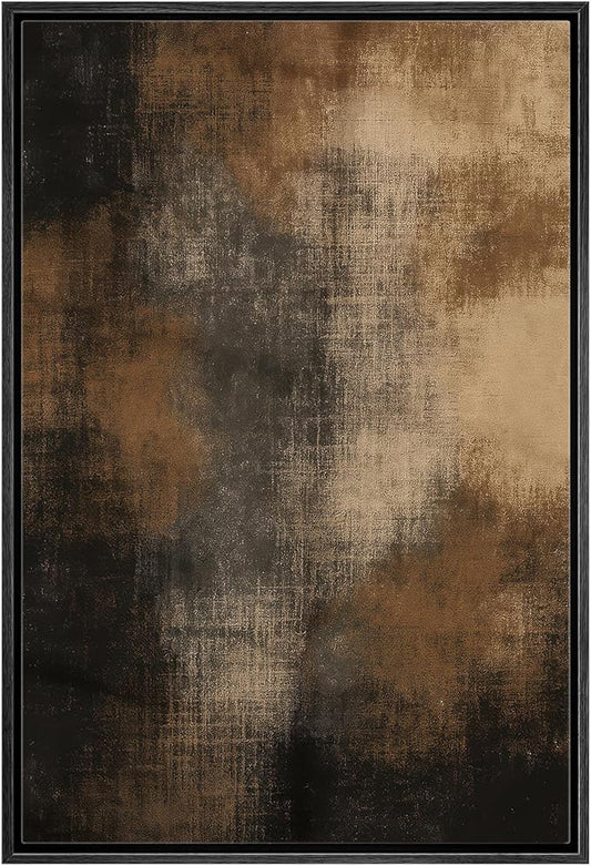 MUDECOR Framed Canvas Print Wall Art Rustic Brown Abstract Earthy Industrial Accent Illustrations Fine Art Decorative Zen Multicolor Country/Farmhouse Retro for Bedroom - 16"x24" BLACK