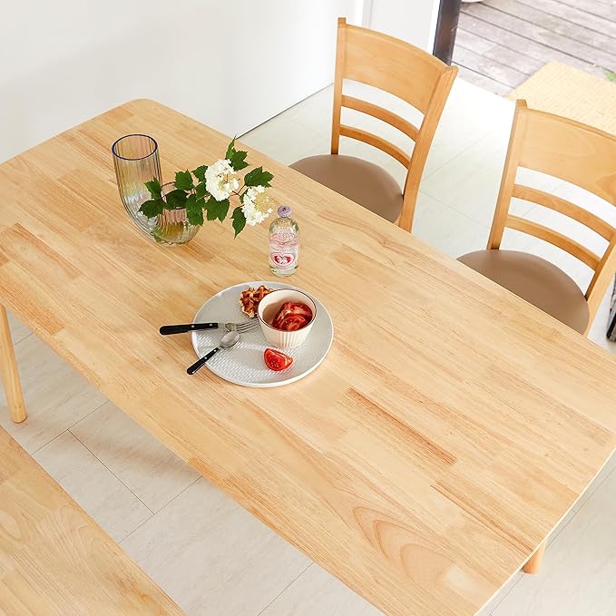 Livinia Aslan 59" Malaysian Oak Rectangular Wooden Dining Table/Large Solid Wood Kitchen Desk (Natural Oak)