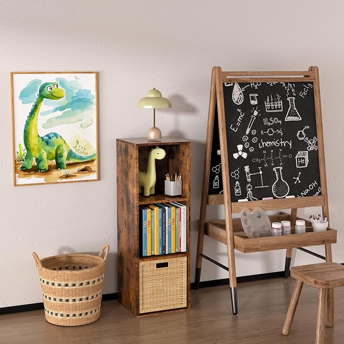Wooden Cube Storage Organizer with Closed Back Panel,Retro Brown Cube Shelf Cubby Storage Organizer with Compartments for Living,Bookshelf,Storage Organizers (Retro Brown, 3 Cube-11in)