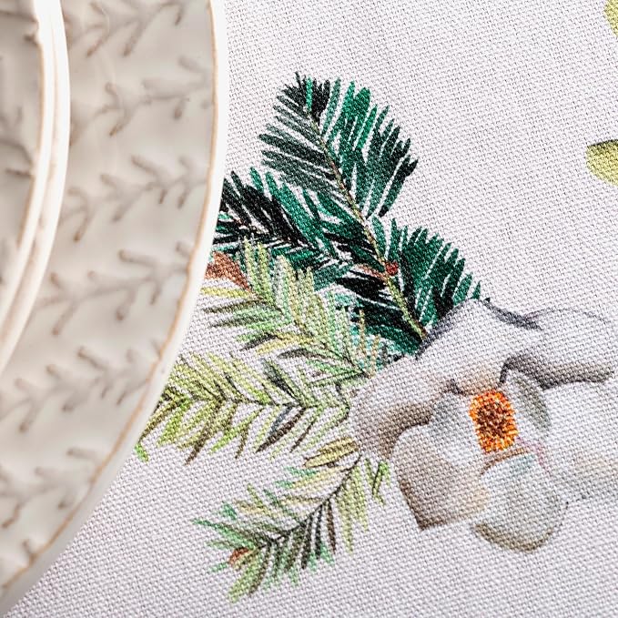 Maison d' Hermine Table Cloth Round Table 100% Cotton 63 Inches Fall Tablecloth Reusable Everyday Use for Thanksgiving Christmas Decorations Dining Farmhouse Party (Noel)