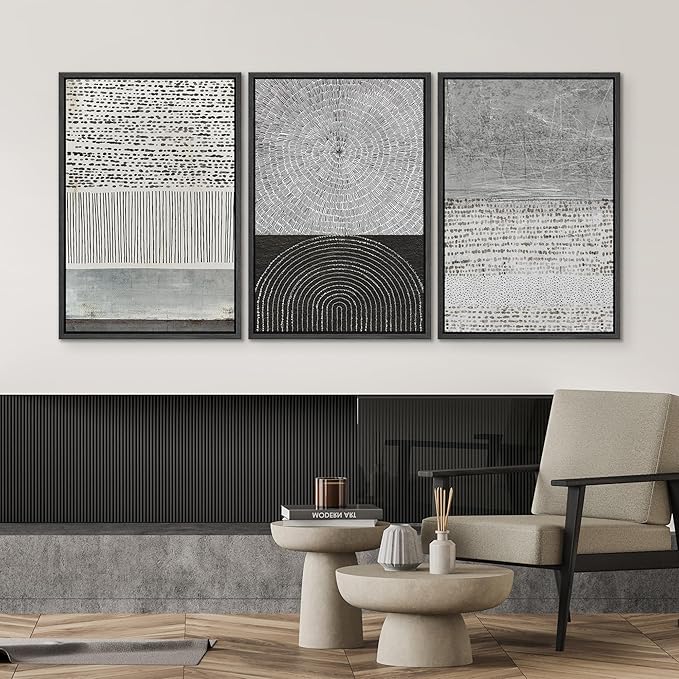SIGNWIN Framed Canvas Print Wall Art Set Industrial Black & Gray Collage Abstract Geometric Illustrations Minimalism Modern Art Decorative Boho for Living Room, Bedroom, Office - 24"x36"x3 Black