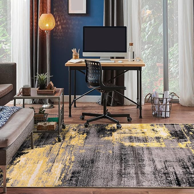 Rugshop Modern Abstract Design Non Shedding Soft Ideal for Living Room,Bedroom,Kitchen Area Rug 5' x 7' Yellow