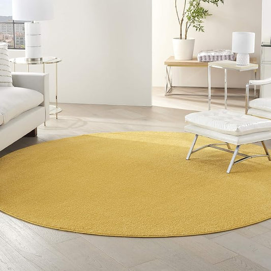 Nourison Home Nourison Essentials Yellow 8' x Round Area Rug - Easy Clean, Non Shedding, Bed Room, Living Room, Dining Room, Kitchen (8' x Round)