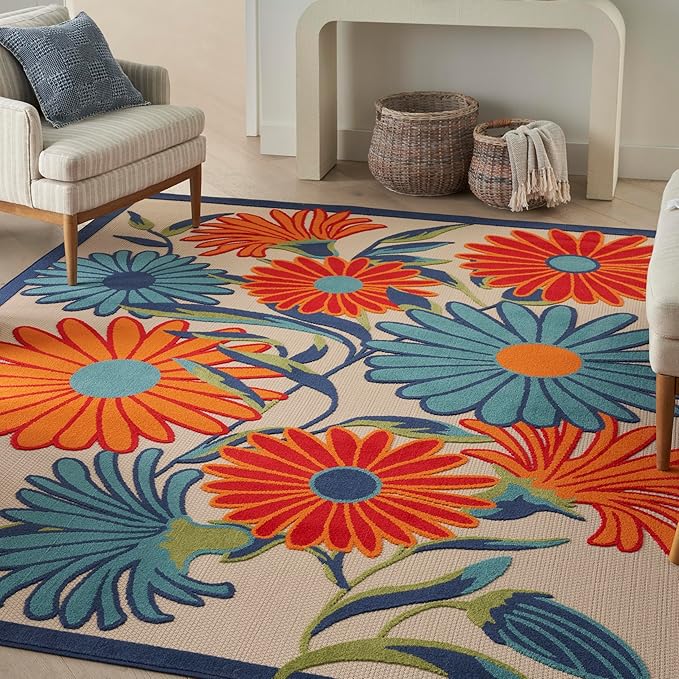Nourison Home Aloha Multicolor 6' x 9' Area Rug - Easy Clean, Non Shedding, Bed Room, Living Room, Dining Room, Kitchen (6' x 9')