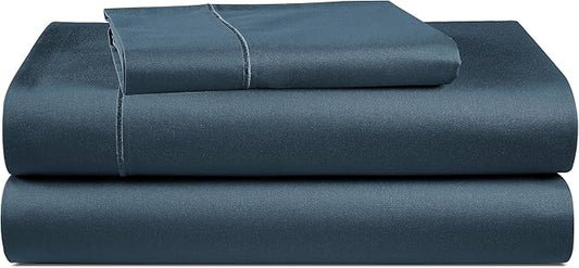 LANE LINEN 100% Egyptian Cotton Twin Sheets Set, Soft & Comfy Sateen Weave No Pill Mercerized Cotton Sheets, Fully Elasticized Reinforced French Seam Fitted Twin Bedding – Dark Denim