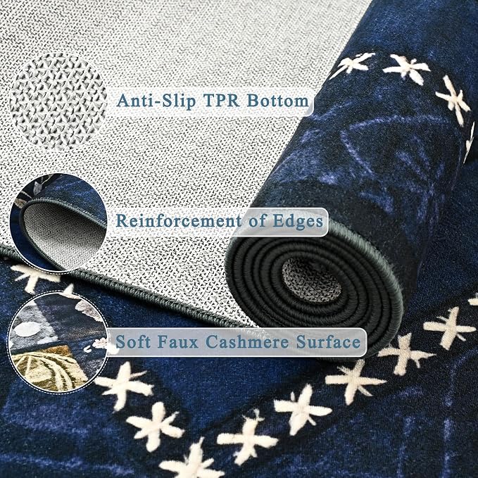 Tepook 5x7 Area Rugs for Living Room, Modern Large Geometric Rug for Bedroom, Washable Patchwork Rug Indoor Non Slip Throw Carpets for Dining Room Office Farmhouse Home Decor, Navy Blue