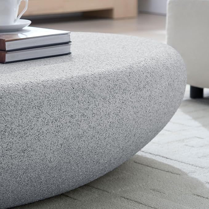 55" Coffee Table Irregular Fiberglass Matte Rock Center Table for Living Room Apartment, No Assembly