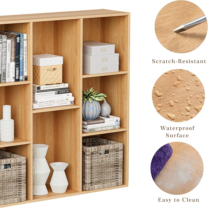 VDNEND Wooden Cube Storage Organizer with Closed Back Panel, 11in Cube Shelf Opening, Bookshelf, Display Shelf,Closet Cabinet for Home and Office (Natural Oak, 8-Cube 35.98L*9.45W*35.91H)