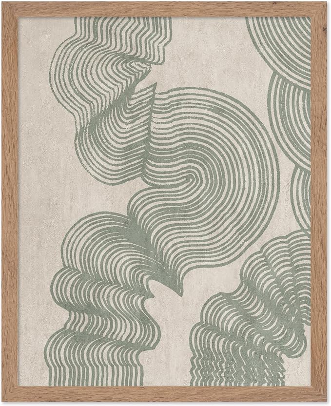 Poster Master Line Drawing Poster - Curved Lines Print - Geometric Art - Sketch Art - Abstract Art - Mid Century Modern Art - Minimal Art - Great Bedroom or Living Room Decor - 8x10 Beige Framed