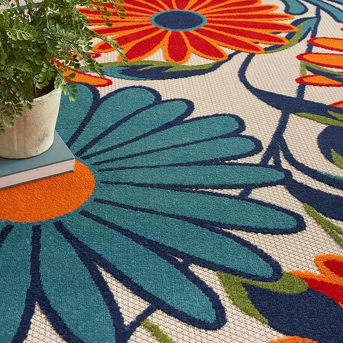 Nourison Home Aloha Multicolor 7'10" x 10'6" Area Rug - Easy Clean, Non Shedding, Bed Room, Living Room, Dining Room, Kitchen (8' x 11')
