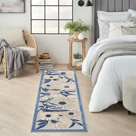 Nourison Home Aloha Blue Grey 2'3" x 8' Area Rug - Easy Clean, Non Shedding, Bed Room, Living Room, Dining Room, Kitchen (8' Runner)