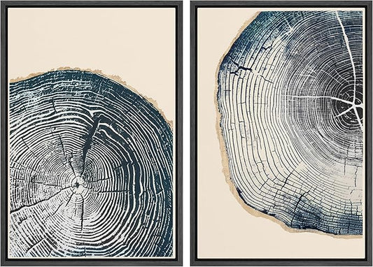 MUDECOR Framed Canvas Print Wall Art Navy Blue Wood Tree Ring Nature Illustration Modern Art Decorative Multicolor Geometric Minimal for Bedroom - 24"x36"x2 Black