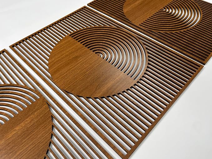 Mid Century Modern Geometric Wood Wall Art Set, Scandinavian Circle Wooden Wall Decor, Oversized Art Deco Wall Hanging, First Home Gift for Living Room and Bedroom