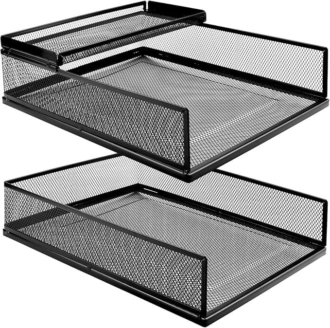 Metal Letter Tray Set, Stackable Wire Mesh Desk Organizer – Front Load File Holder for A4 Paper, Office, Home, Classroom (Black)