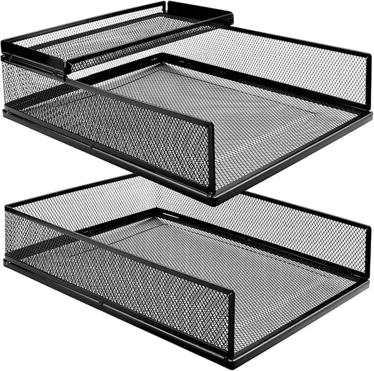 Metal Letter Tray Set, Stackable Wire Mesh Desk Organizer – Front Load File Holder for A4 Paper, Office, Home, Classroom (Black)