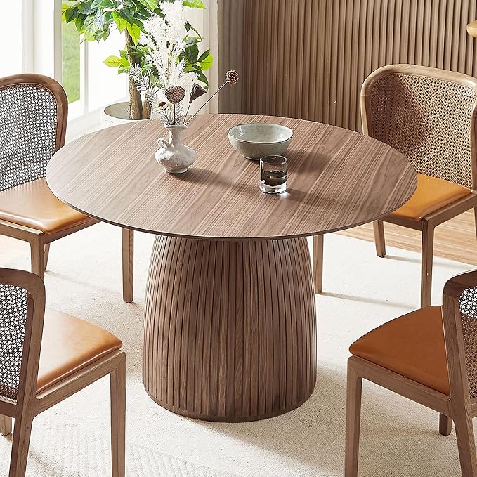 JUSTONE 47.2''Round Dining Table for 4,Modern Kitchen Table with Wooden Pedestal Base,Minimalist Elegant Dining Table for Living Room, Dining Room(φ47.2"x29.5"H, Walnut)