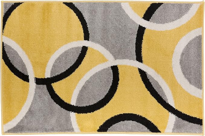 Rugshop Contemporary Abstract Circles Accent Rug, Fade-Resistant Carpet for Entryway, Kitchen, or Bathroom, Yellow, 2' x 3'