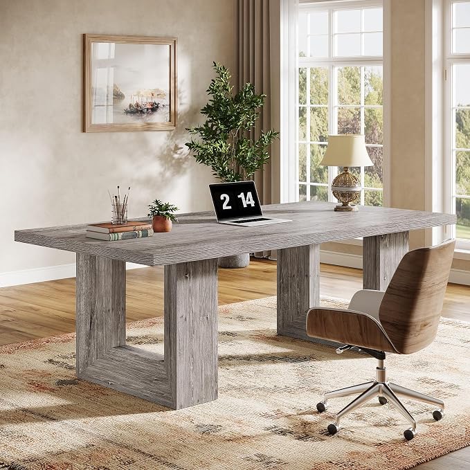 Tribesigns 62.99" Home Office Desk, Large Farmhouse Executive Desk, Computer Table for Office, Conference Room (Grey)