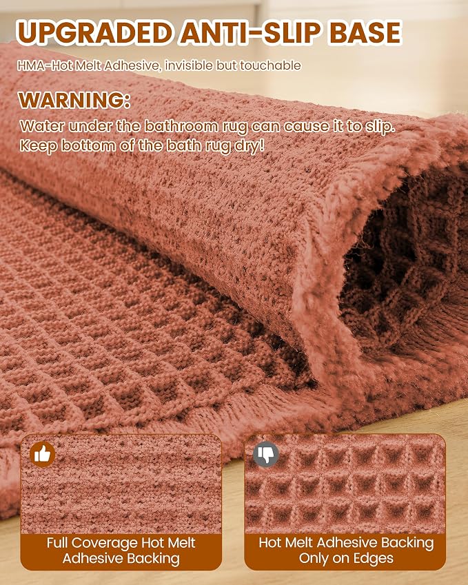 Smiry Waffle Bath Mat 30x18, Extra Soft Absorbent Bathroom Rugs, Non Slip Machine Washable Quick Dry Bath Rugs for Bathroom Floor, Tub, Shower, Home Decor Accessories, Orange