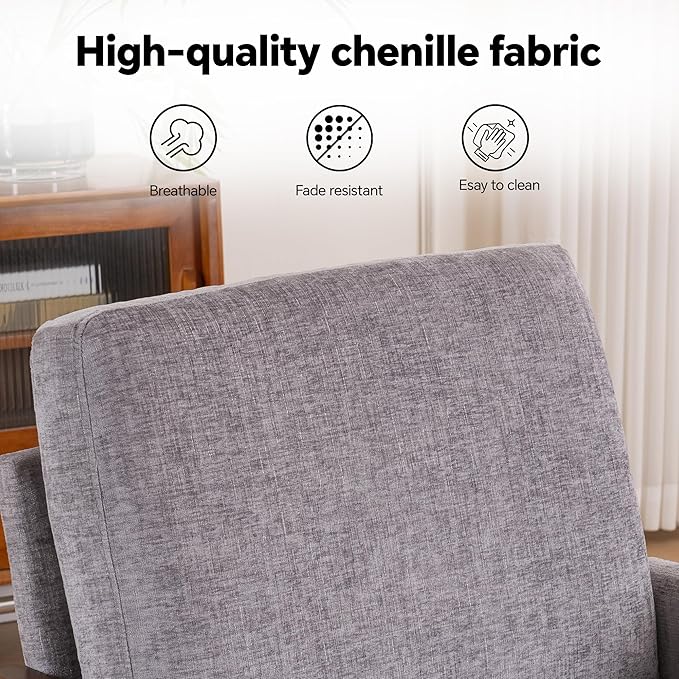 Mid Century Modern Accent Chairs Set of 2 with Solid Wood Frame, Upholstered Living Room Chairs with Wide Armrest, Chenille Fabric Lounge Reading Arm Chair for Bedroom, Reading Room, Gray