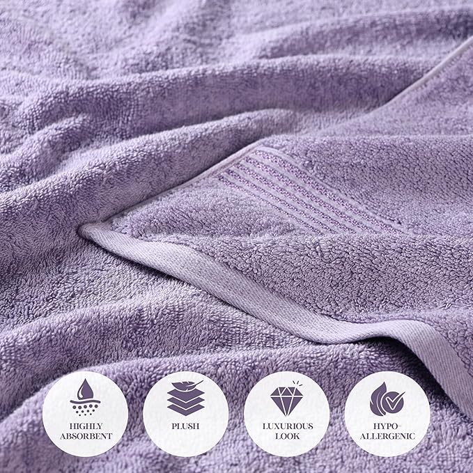 Superior Heritage Egyptian Cotton 6 Piece Towel Set, Heavyweight Towels for Bathroom, Guest Bath, Luxury Home Decor, Plush Absorbent Essentials, Includes 2 Bath, 2 Hand, 2 Face Towels, Royal Purple