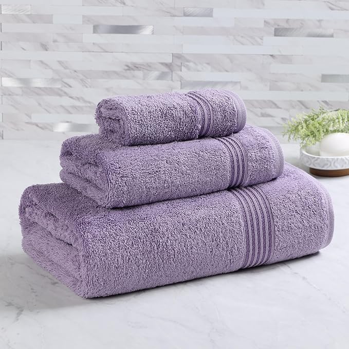 Superior Heritage Egyptian Cotton 3 Piece Towel Set, Heavyweight Towels for Bathroom, Guest Bath, Luxury Home Decor, Plush Absorbent Essentials, Includes 1 Bath, 1 Hand, 1 Face Towel, Royal Purple