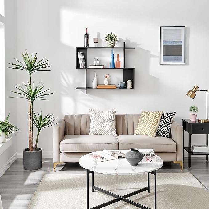 Danya B. Manasa Floating Geometric Kilter Two-Tier Wall Shelf - Black