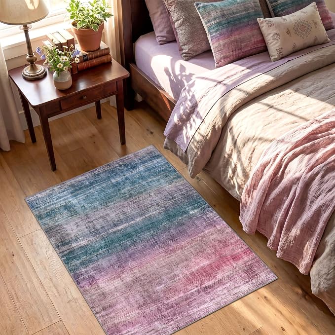 Kokia Abstract Area Rug Washable 2x3 Non-Slip Stain Resistant Entryway Rug Soft Indoor Mat for Kitchen Door Decor, Oslo Orchid
