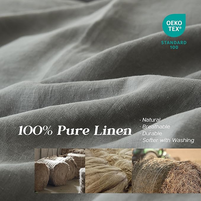Simple&Opulence 100% Linen Duvet Cover Set, 3 PCS Ultimate Grey Duvet Cover King Size, Breathable Soft Comfy Linen Bedding Comforter Cover with 2 Pillowcases(Ultimate Grey, 104"x92")