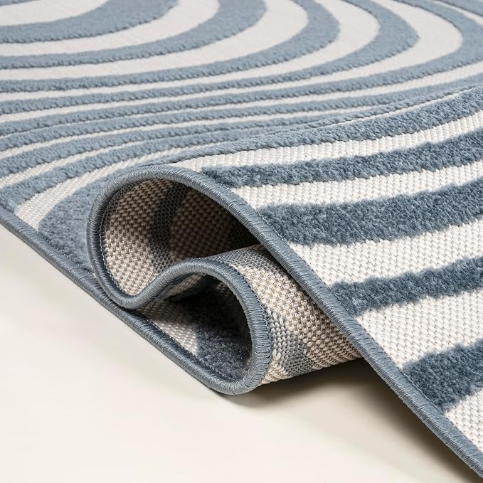 JONATHAN Y Maribo High-Low Abstract Striped Dark Blue/Cream 2x8 Indoor/Outdoor Runner Rug for Patio, Backyard, Living Room, Bedroom, Office, Hose-Washable (SCN103E-28)