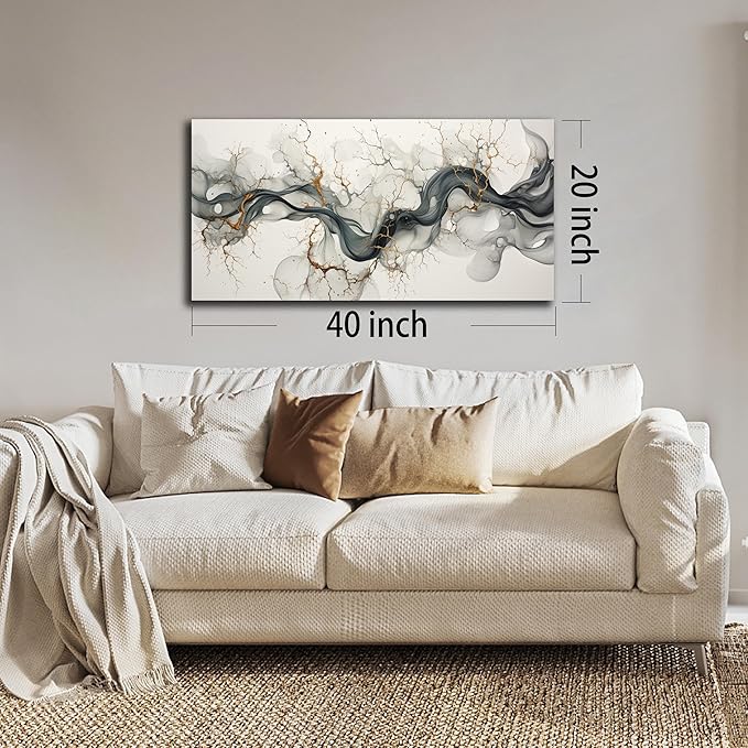 Abstract Wall Art for Living Room Black White and Gold Wall Decor for Office Modern Prints Wall Art for Bedroom Size 20 x 40 Inch