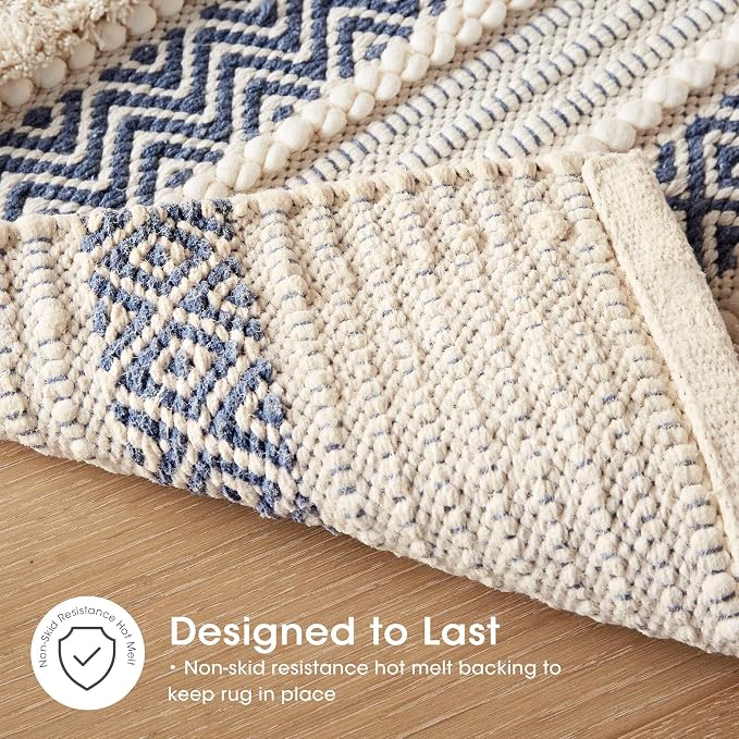 Ink+Ivy Bath Rug Hand-Woven Texture Shaggy Striped Soft & Water Absorbent, Boho Bathroom Décor Bath-Mats, Non-Slip Absorbent Quick Dry Mats for Tub, Shower Room, Asher, 20x32, Navy 1 Piece