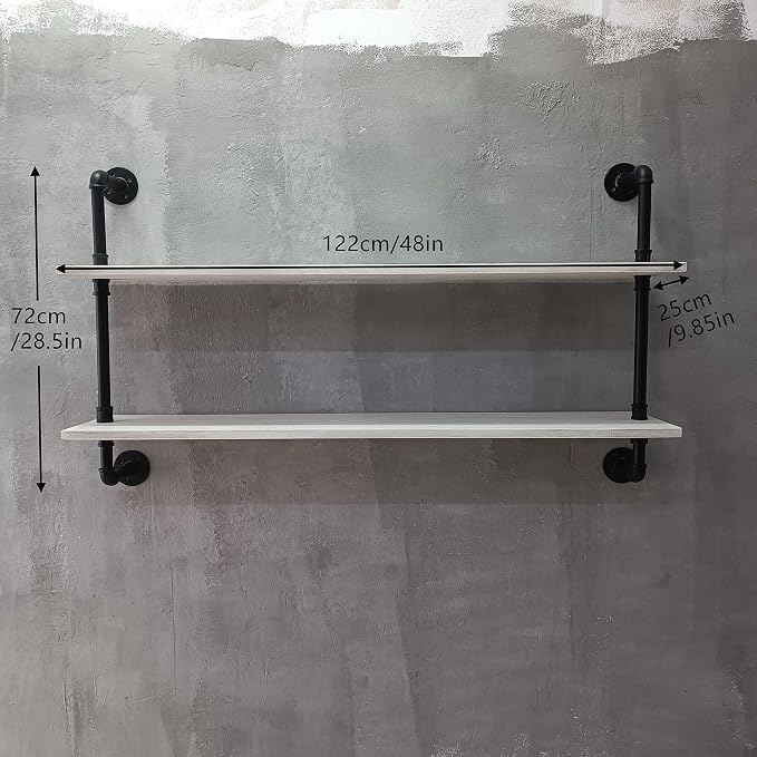 HDDFER Floating Shelves for Wall Bookshelf Industrial Pipe Shelving Shelves Natural Wood Planks 48 inch Rustic Wall Shelves Hanging Bookshelves Farmhouse Kitchen Shelving