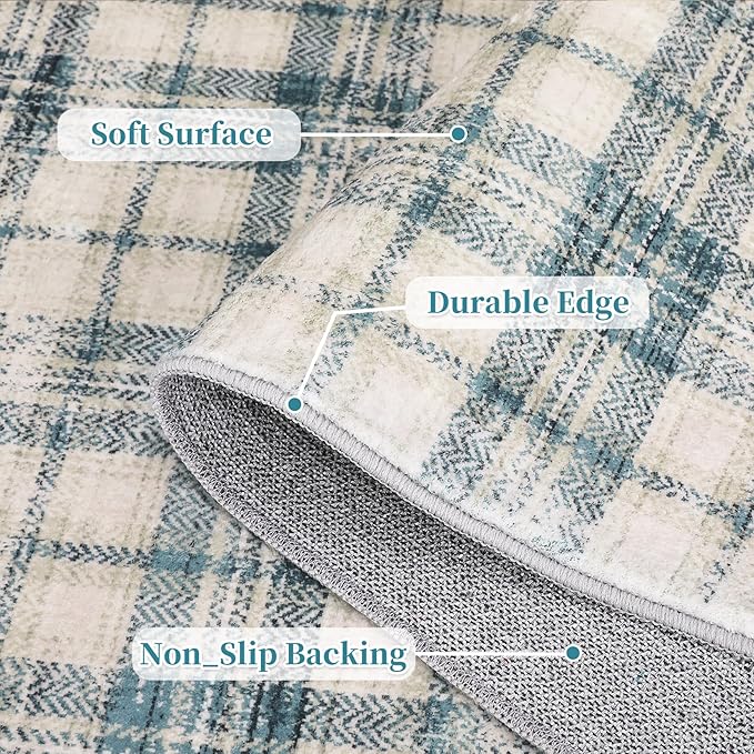 Modern Plaid Washable Rug 8x10 Area Rugs for Living Room Soft Bedroom Rug Tartan Large Area Rug Non Shedding Non Slip Throw Rugs Stain Resistant Carpet for Nursery Office 8'x10' Green/Beige