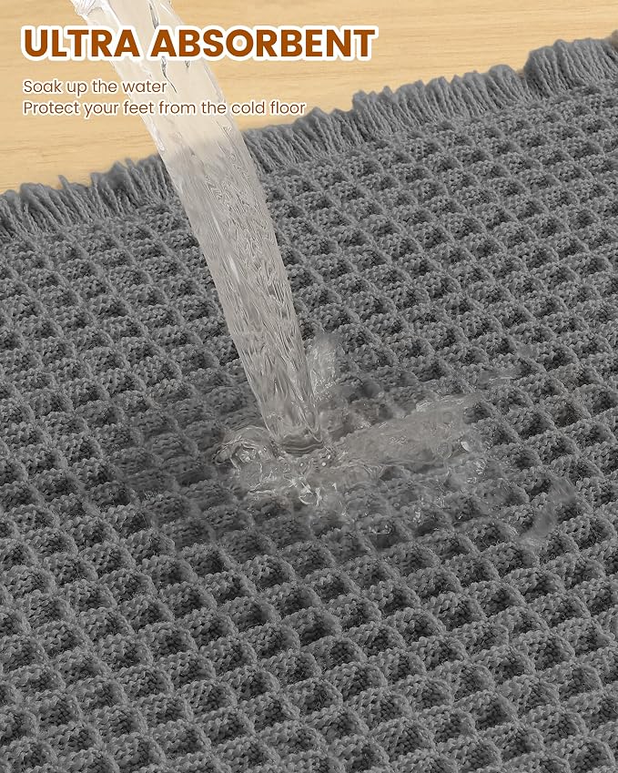 Smiry Waffle Bath Mat 60x24, Extra Soft Absorbent Bathroom Rugs, Non Slip Machine Washable Quick Dry Bath Rugs for Bathroom Floor, Tub, Shower, Home Decor Accessories, Dark Grey