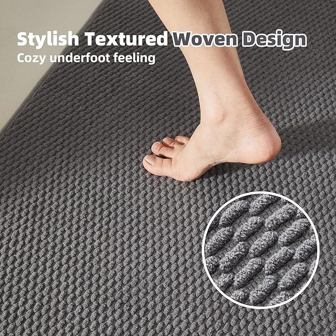 Bathroom Rugs Non Slip Washable, Super Absorbent Thin Bath Mat Quick Dry Low Pile Bathroom Rug, Dark Grey 24"x36"