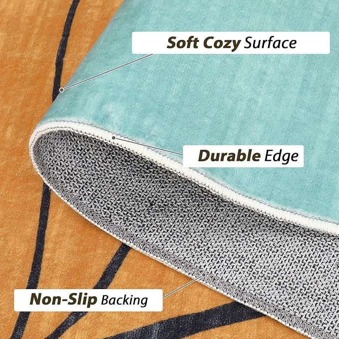 Teal Blue Orange Geometric Lines Abstract Irregular Rug 10x16 Mid Century Modern Washable Carpet for Living Room Bedroom Diningroom Durable Big Area Rug Boho Art Laundry Bathroom Kitchen Non Skid Mat