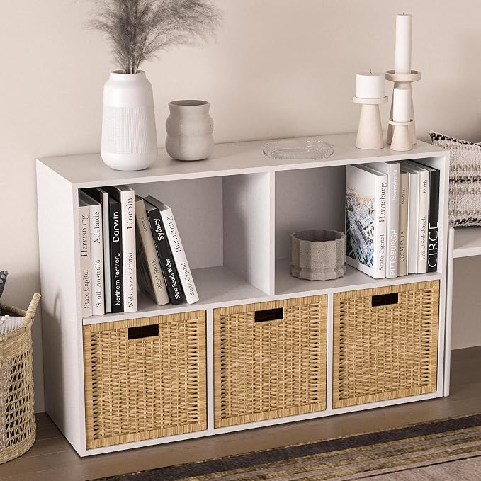 Wooden 5 Cube Storage Organizer with Closed Back Panel,White Cube Shelf Cubby Storage Organizer with Compartments for Living,Bookshelf, Easy to Install (White, 5 Cube-11in)