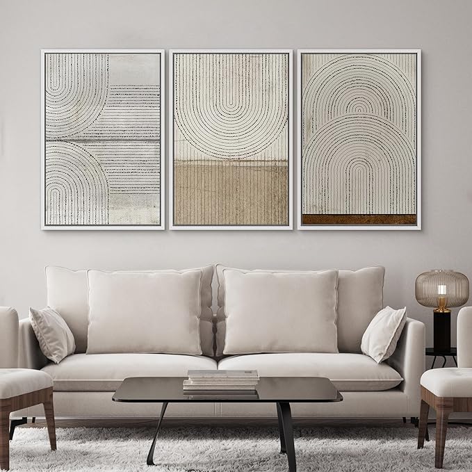 SIGNWIN Framed Canvas Print Wall Art Set Grunge Circle Polygon Collage Abstract Geometric Cozy Neutral Minimalism Modern Art Decorative Boho for Living Room, Bedroom, Office - 16"x24"x3 White