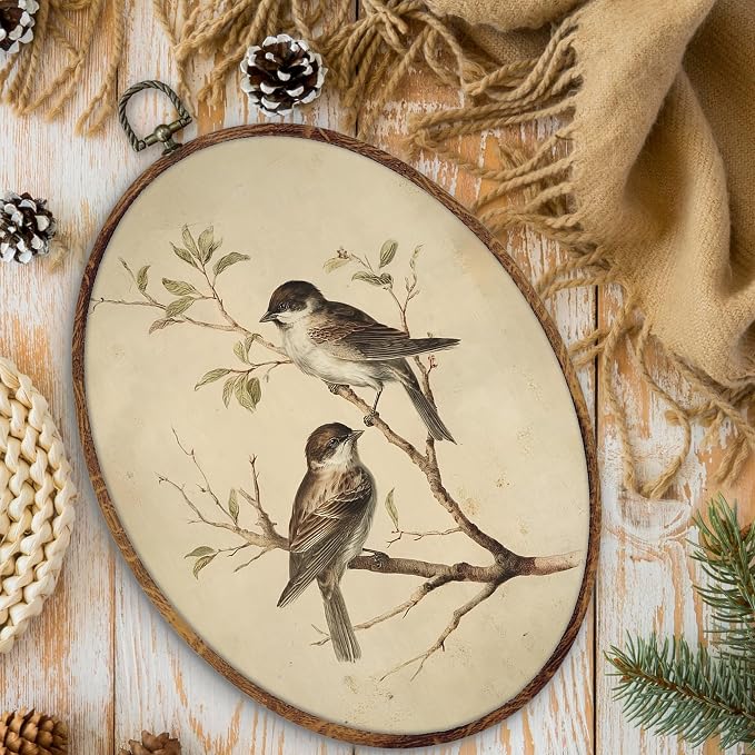 DILSJ Vintage Sparrow Bird Oval Wall Art Decor, Cottagecore Botanical Farmhouse Canvas Wall Art Framed, Rustic Bird Hanging Decorations for Home Bedroom Living Room Farmhouse, 8.5x11 Inch