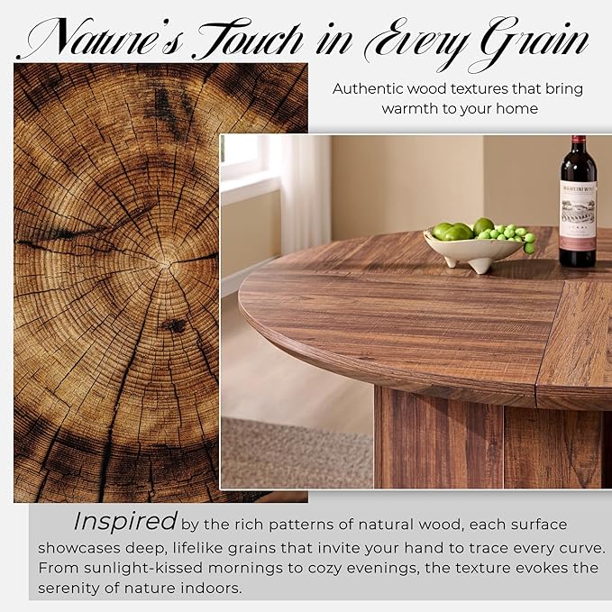 OKD 47" Round Dining Table for 4 People, Modern Pedestal Kitchen Table with Stable Cross Base & Thick Wood Top, Circle Dinner Table for Dining Room, Kitchen, Living Room, Rustic Walnut (Table Only)