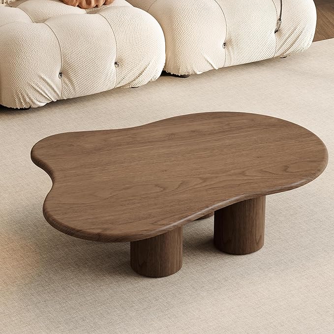 47.24" Cloud Coffee Table- Modern Cute End Table,Cartoon Coffee Table Low Center Table,Irregular Indoor Tea Table for Small Space, Living Room Walnut