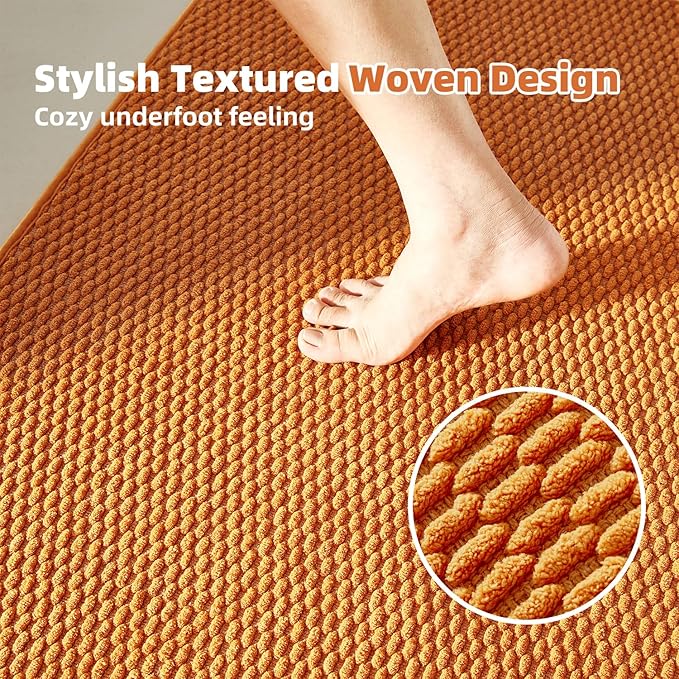 Bathroom Rugs Non Slip Washable, Super Absorbent Thin Bath Mat Small Quick Dry Low Pile Bathroom Rug, Orange 16"x24"