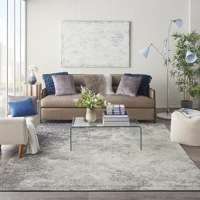 Nourison Home Passion Charcoal/Ivory 8' x 10' Area-Rug, Modern, Abstract, Easy-Cleaning, Non Shedding, Bed Room, Living Room, Dining Room, Kitchen (8x10)