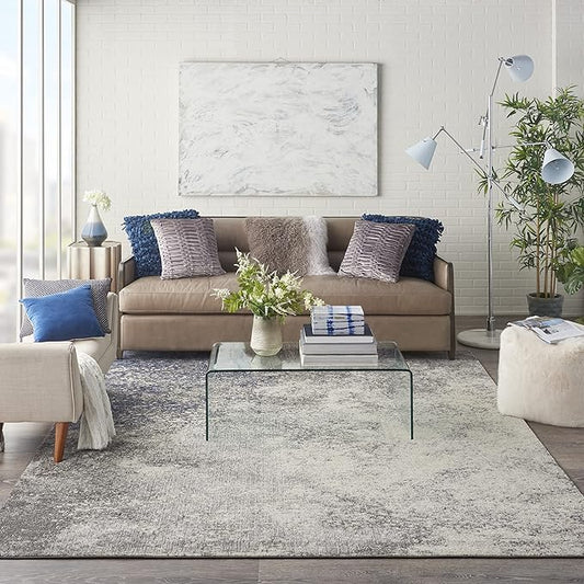 Nourison Home Passion Charcoal/Ivory 6'7'' x 9'6'' Area-Rug, Modern, Abstract, Easy-Cleaning, Non Shedding, Bed Room, Living Room, Dining Room, Kitchen, (7' x 10')