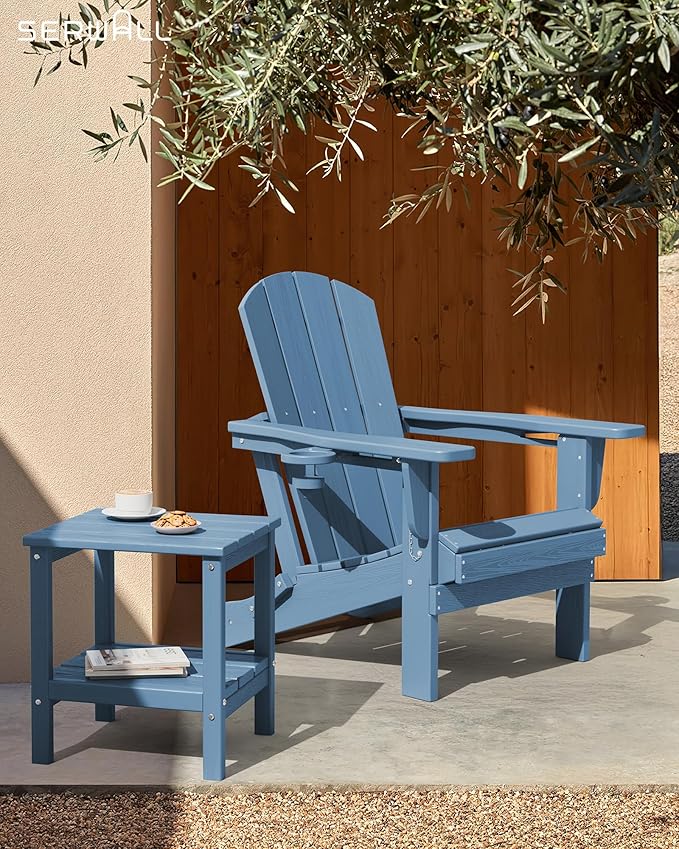 SERWALL 2-Tier HDPE Outdoor Side Tables Set of 4, Weatherproof Rectangular Adirondack Side Table, Blue