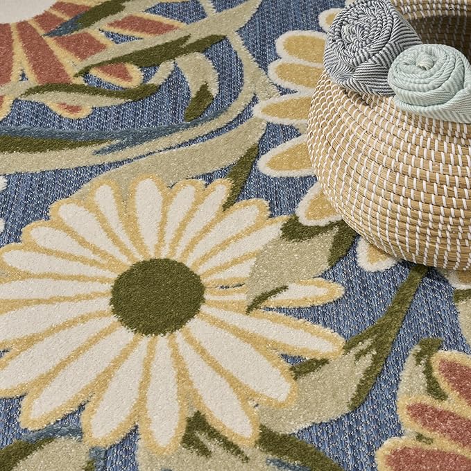 Nourison Home Aloha Blue Sage 9' x 12' Area Rug - Easy Clean, Non Shedding, Bed Room, Living Room, Dining Room, Kitchen (9' x 12')