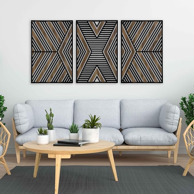 Art Deco Style Geometric Wood Wall Art, Mid Century Modern Wooden Wall Art Panel, Large Wall Decor for Bedroom, Office or Living Room