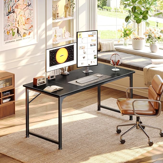 PRAISUN 47 Inch Computer Desk, Home Office Desk with Spacious Desktop, Modern Gaming Desk, Writing Study Table for Bedroom, Small Spaces, Work from Home Desk with Metal Frame, Black