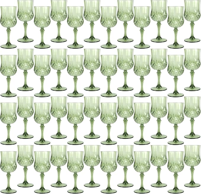 Plastic Wine Glasses, Plastic Goblets Vintage Style Cordial Drinking Glasses for Valentine’s Day, Wedding Reception, Grand Event Party Supplies (48, New Green)